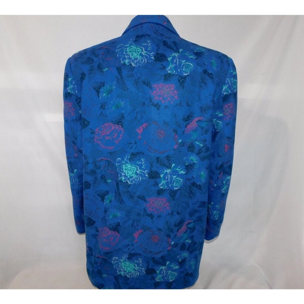 VTG LOUBEN Women 8 Blue Floral Wool Blend Oversized Blazer Jacket Shoulder Pads - Picture 10 of 12